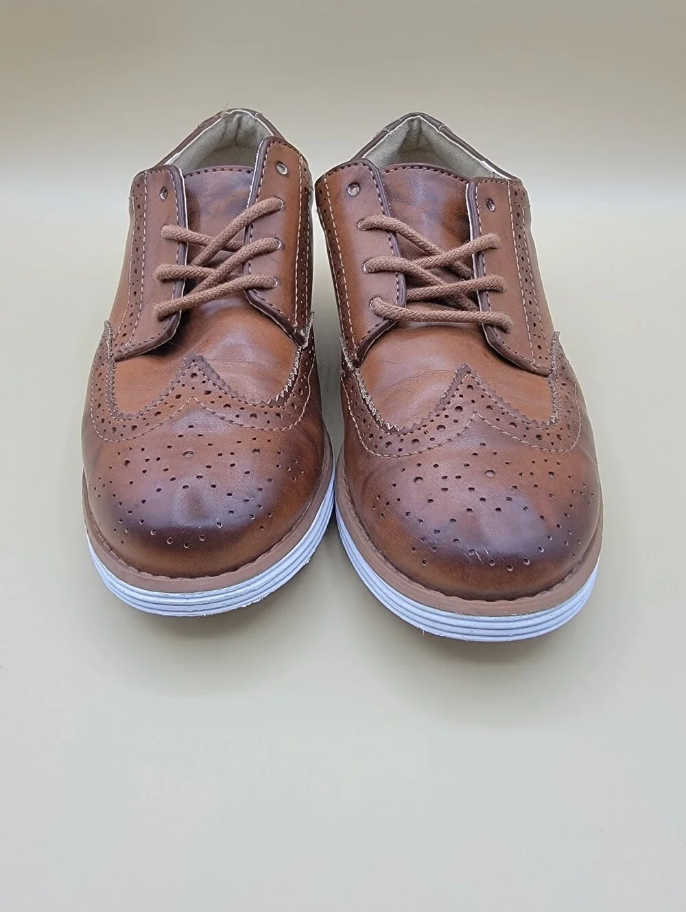 Kenneth Cole Reaction Mario Jole Boy's Wingtip Oxford Dress Shoes Size 1 Brown